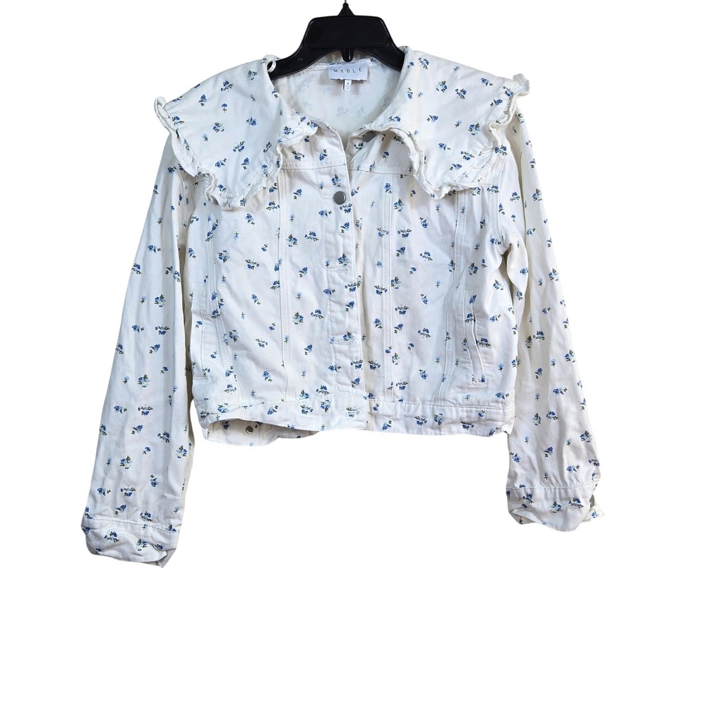 Mable Womens Blakely Ditsy Floral PeterPan Collar Denim Jacket Small Cottagecore